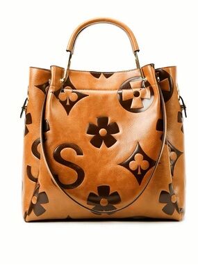 Embossed Camel Brown Tote Bag